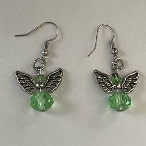 Silver and Green Winged Earrings